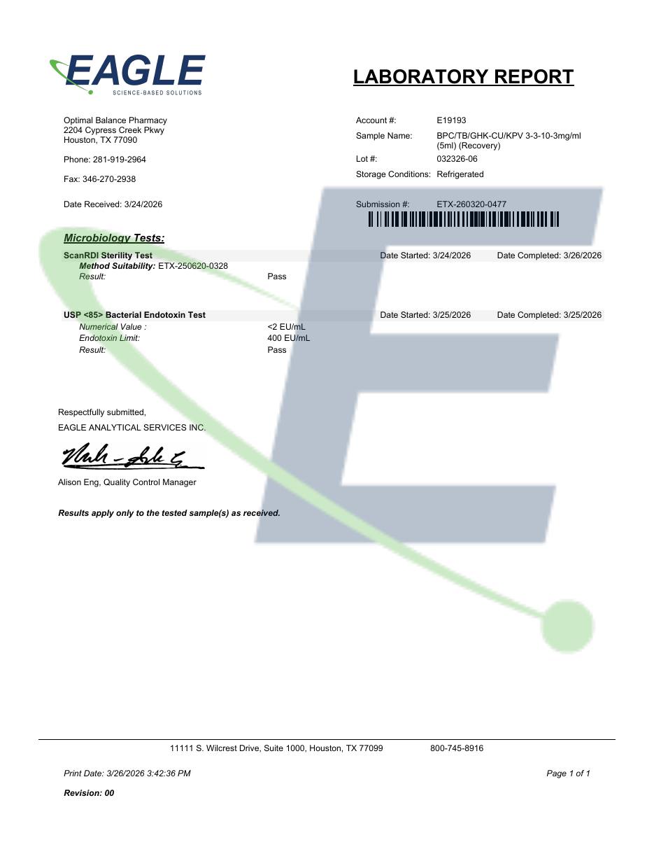 Scan of Eagle Analytical report ETX-260320-0477 for lot 032326-06. Opens the original PDF.