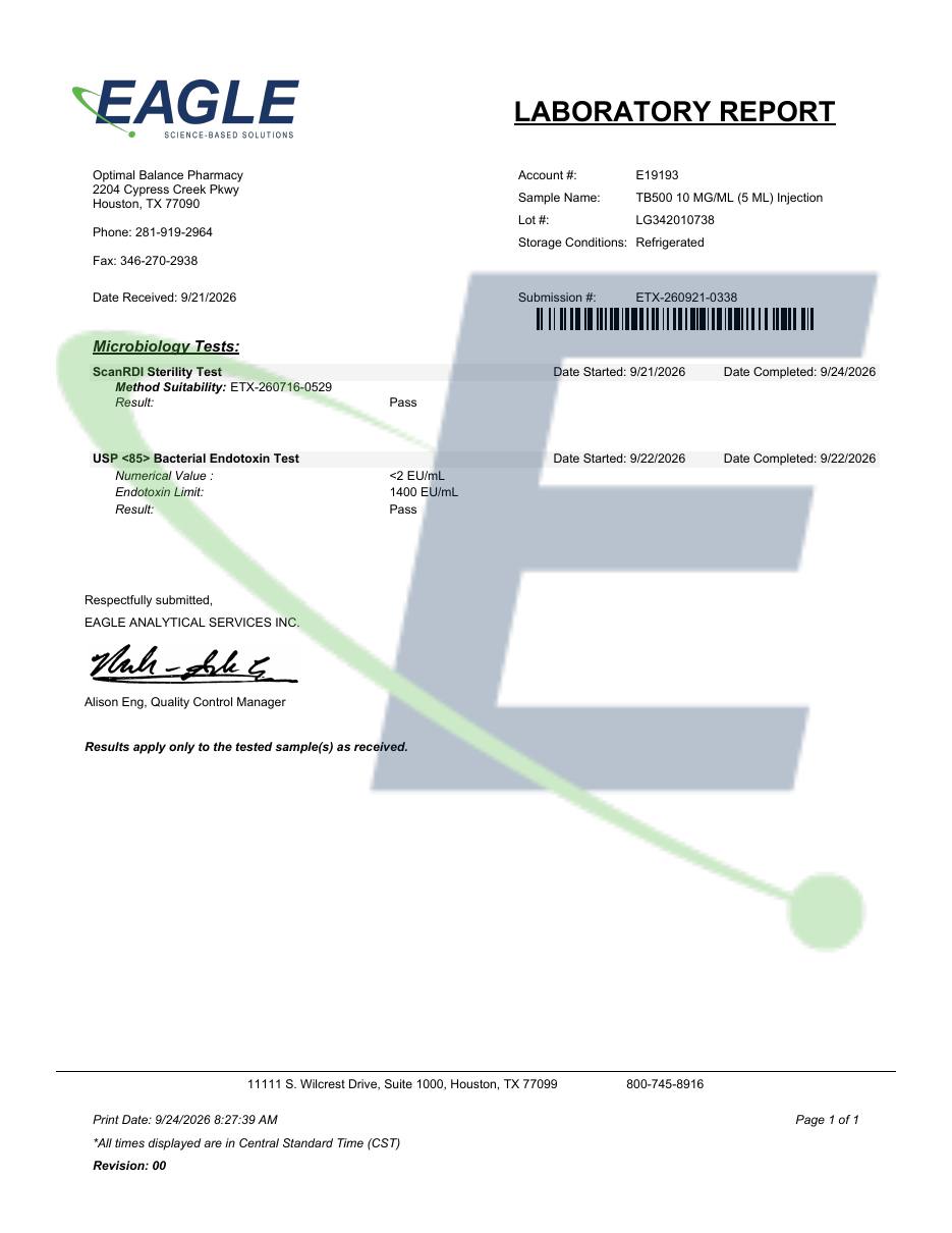 Scan of Eagle Analytical report ETX-260921-0338 for lot LG342010738. Opens the original PDF.
